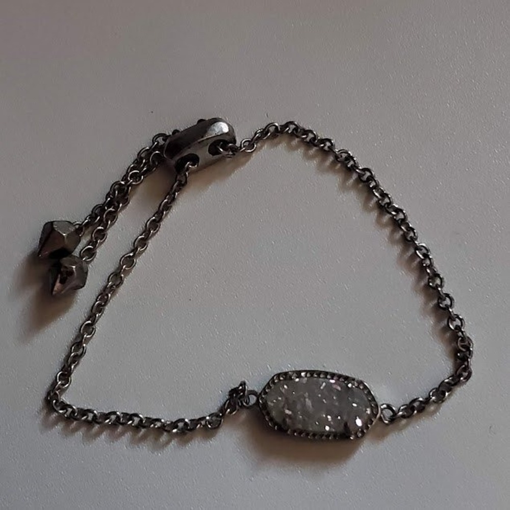 Kendra Scott Elaina Adjustable Chain Bracelet Iridescent Drusy in Silver Tone